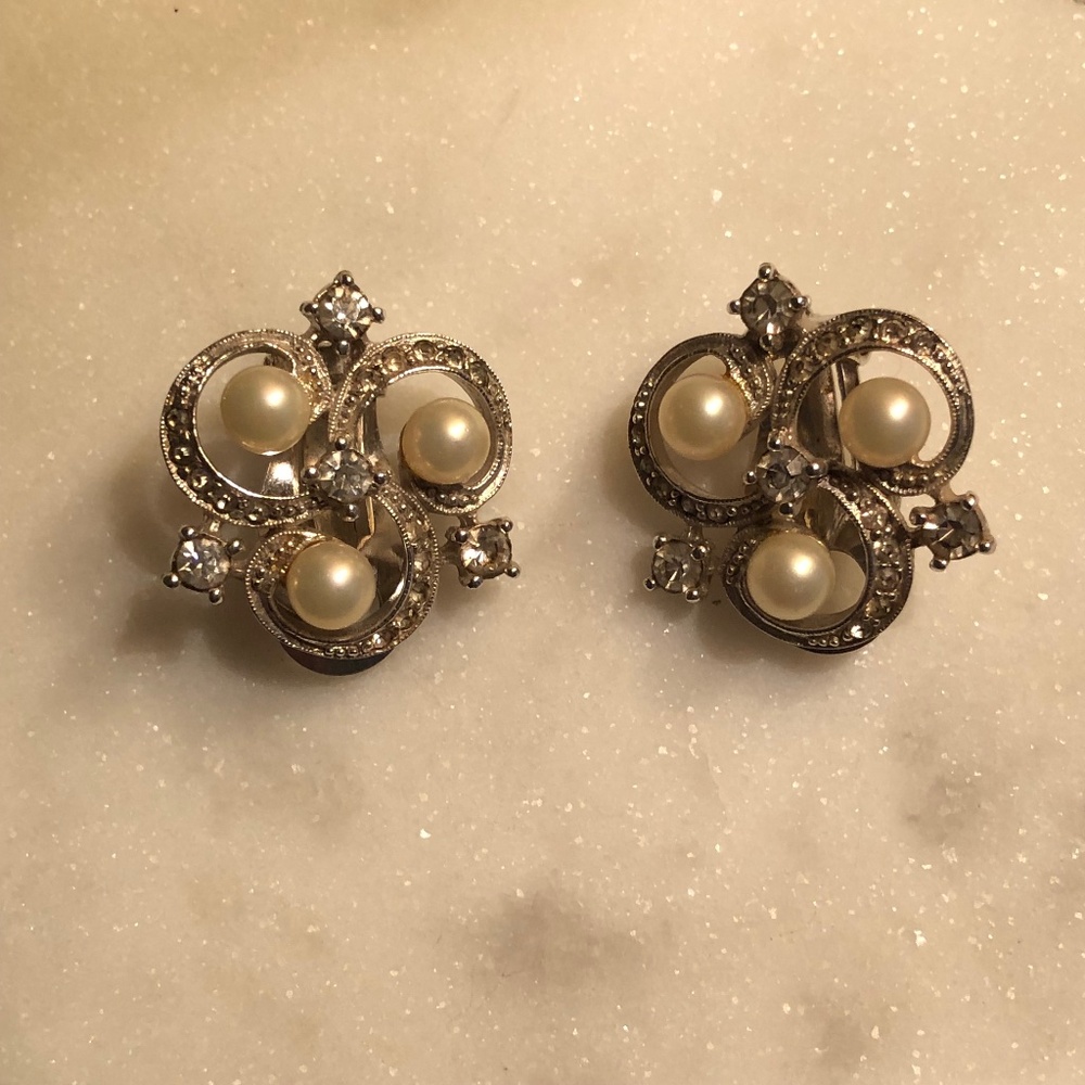 Pennino Rhinestone & Faux Pearl Earrings